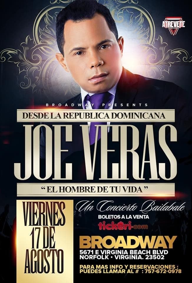 Event - JOE VERAS EN VIVO!!! NORFOLK VIRGINIA @ CLUB BROADWAY - Norfolk, Virginia - August 17, 2018 | concert tickets