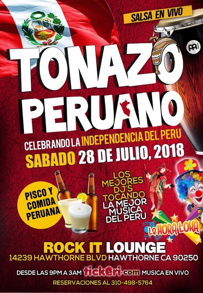 Event - Tonazo Peruano Orquesta de Salsa en Vivo La Mejor Musica Peruana y La Hora Loca - Hawthorne, California - July 28, 2018 | concert tickets