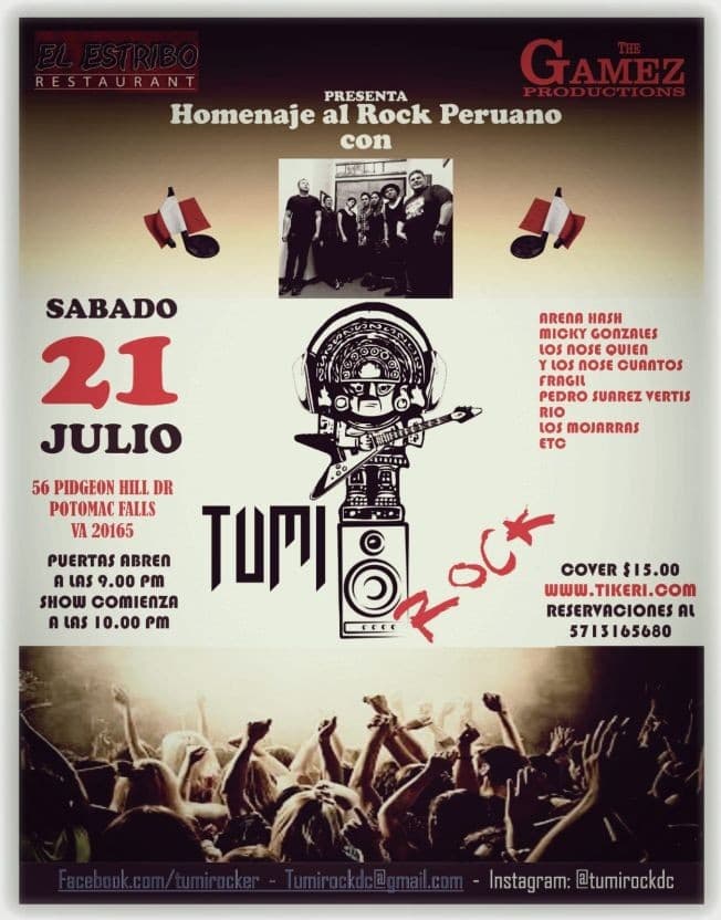 Event - Homenaje al Rock Peruano - Potomac Falls, Virginia - July 21, 2018 | concert tickets