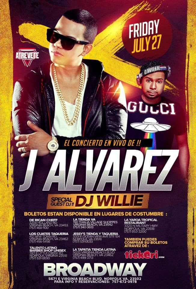 Event - J ALVAREZ EN VIVO!!! POR PRIMERA VES EN NORFOLK VIRGINIA - Norfolk, Virginia - July 27, 2018 | concert tickets