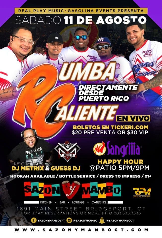Event - RUMBA CALIENTE @ SAZON Y MAMBO NIGHT CLUB - Bridgeport, Connecticut - August 11, 2018 | concert tickets