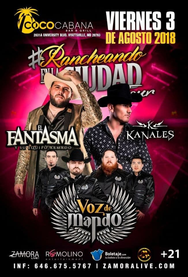 Event - El Fantasma y su Equipo Armada, Kanales & Voz de Mando en Hyattsville,MD - Adelphi, Maryland - August 3, 2018 | concert tickets