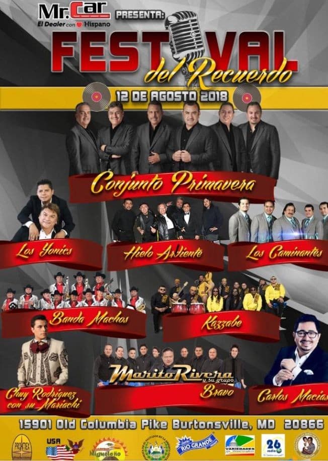 Event - 1 FESTIVAL DEL RECUERDO 2018 - Hyattsville, Maryland - August 12, 2018 | concert tickets