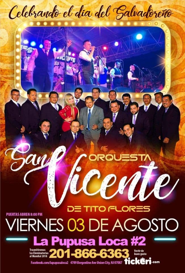 Event - Orquesta San Vicente en Union City,NJ - Union City, New Jersey - August 3, 2018 | concert tickets