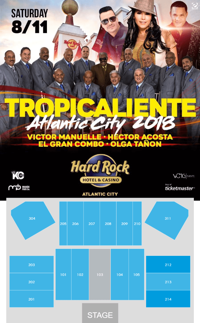 Event - Tropicaliente con Victor Manuelle, Hector Acosta, El Gran Combo, Olga Tanon en Atlantic City 2018 - Atlantic City, New Jersey - August 11, 2018 | concert tickets