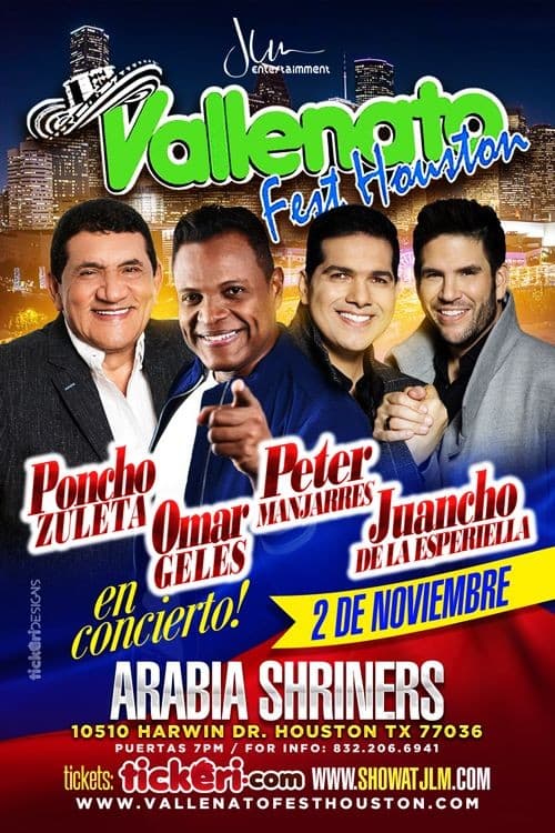 Event - VALLENATO FEST HOUSTON 2018  PONCHO ZULETA & COCHA MOLINA  EL DOBLE GRAMMY LATINO  PETER MANJARRES & JUANCHO DE LA ESPRIELLA  OMAR GELES REY VALLENATO - Houston, Texas - November 2, 2018 | concert tickets