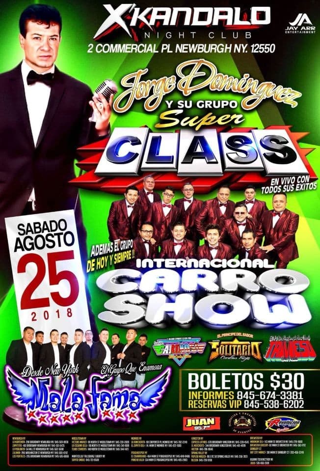 Event - Jorge Dominguez y su grupo Super Class y Carro Show - Newburgh, New York - 25 de agosto de 2018 | concert tickets