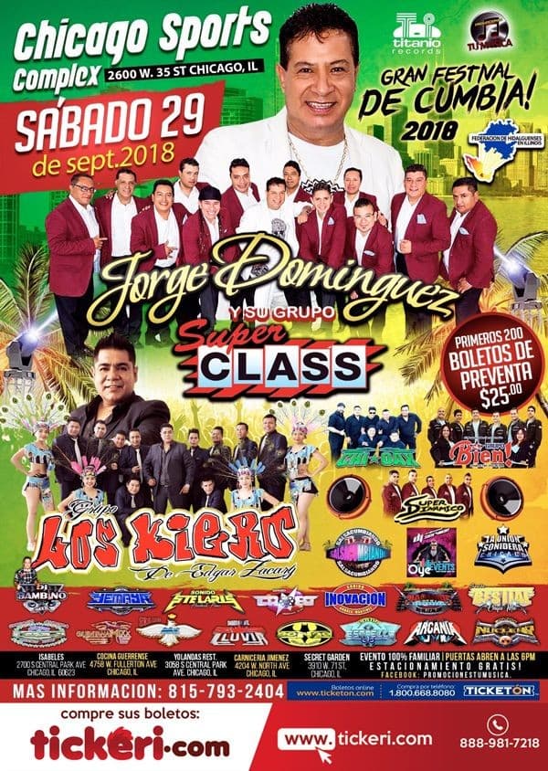 Event - JORGE DOMINGUEZ Y SU GRUPO SUPER CLASS, GRUPO LOS KIERO  Y MAS - Chicago, Illinois - September 29, 2018 | concert tickets