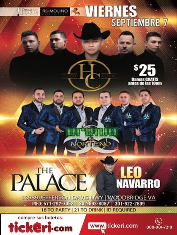 Event - HUGO CESAR, URANO NORTEÑO Y LEO NAVARRO EN WOODBRIDGE,VA - Woodbridge, Virginia - September 7, 2018 | concert tickets