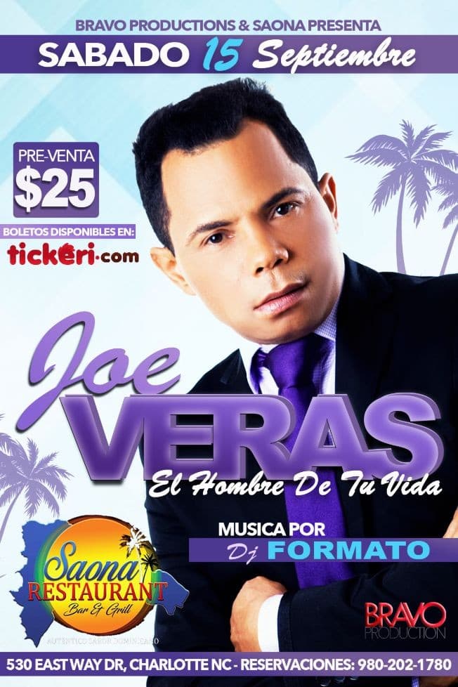 Event - Joe Veras "En Concierto" Sabado, Sept 15 2018 - Charlotte, North Carolina - 15 de septiembre de 2018 | concert tickets