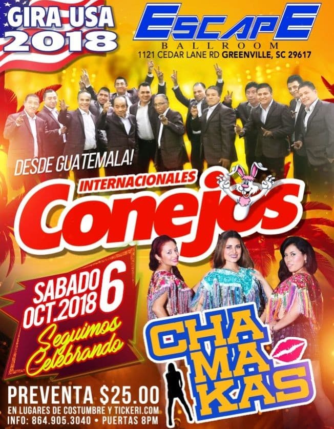 Event - Seguimos Celebrando Los Internacionales Conejos y las Chamakas - Greenville, South Carolina - October 6, 2018 | concert tickets