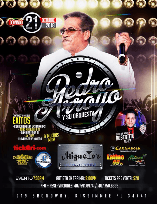 Event - Pedro Arroyo En Kissimmee,FL - Kissimmee, Florida - October 21, 2018 | concert tickets