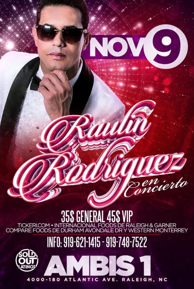 Event - RAULIN RODRIGUEZ EN CONCIERTO - Raleigh, North Carolina - 9 de noviembre de 2018 | concert tickets