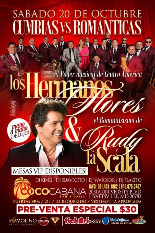 Event - LOS HERMANOS FLORES Y RUDY LA SCALA!!  EN COCOCABANA! - Adelphi, Maryland - October 20, 2018 | concert tickets