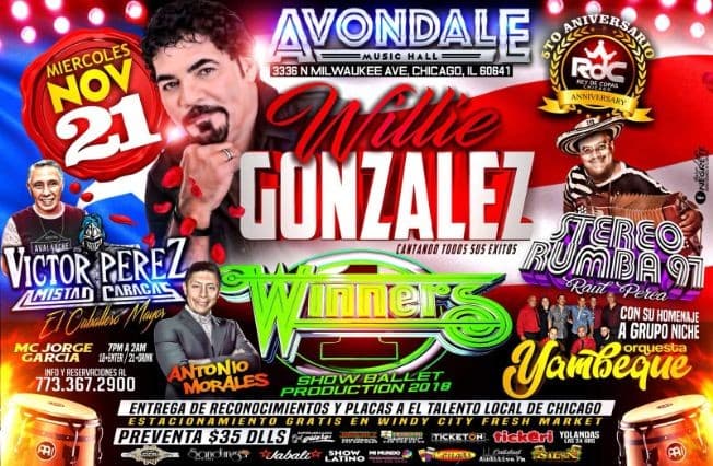 Event - 5to Aniversario RdC | Willie Gonzalez | Winners | Victor Perez | Stereo Rumba 97 - Chicago, Illinois - 21 de noviembre de 2018 | concert tickets