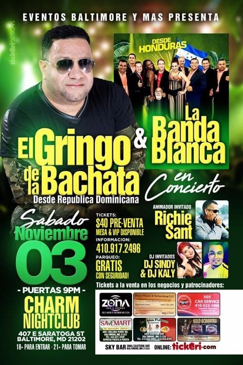 Event - El Gringo de La Bachata & Banda Blanca en Baltimore,MD - Baltimore, Maryland - November 3, 2018 | concert tickets