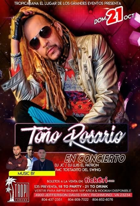 Event - Toño Rosario En Richmond,VA - Richmond, Virginia - October 21, 2018 | concert tickets