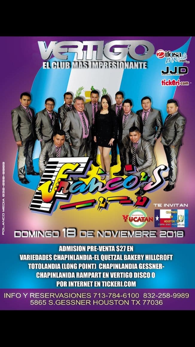Event - FRANCOS - Houston, Texas - November 18, 2018 | concert tickets