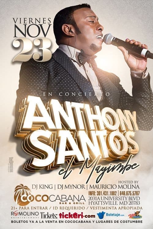Event - Anthony Santos - Adelphi, Maryland - November 23, 2018 | concert tickets
