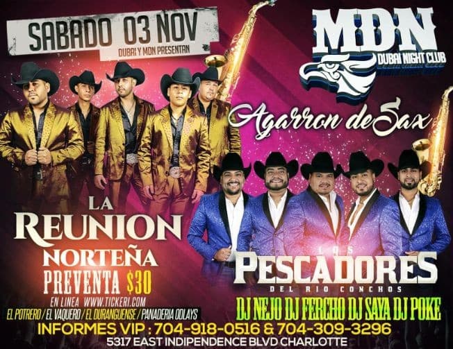 Event - La Reunion Norteña & Pescadores Del Rio Conchos en Charlotte,NC - Charlotte, North Carolina - November 3, 2018 | concert tickets