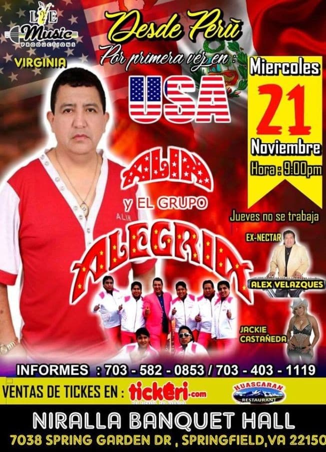 Event - ALIN Y EL GRUPO ALEGRIA EN SPRINGFIELD,VA - Springfield, Virginia - November 21, 2018 | concert tickets