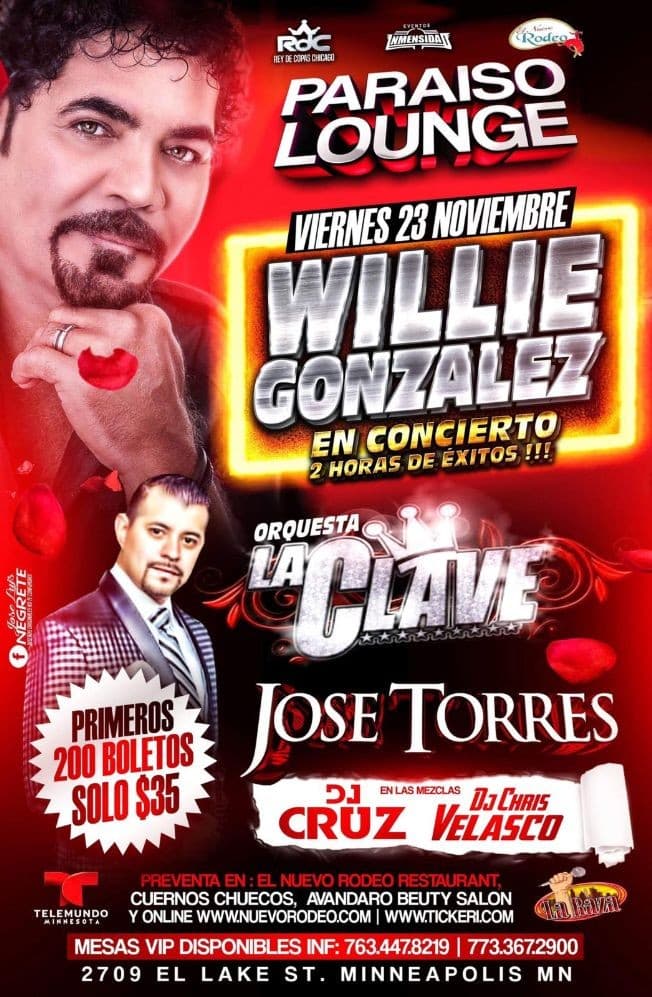 Event - WILLIE GONZALEZ EN CONCIERTO EN MINNEAPOLIS, MN - Minneapolis, Minnesota - November 23, 2018 | concert tickets