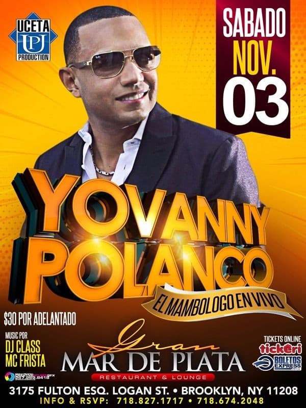 Event - YOVANNY POLANCO EN CONCIERTO EN BROOKLYN, NY - Brooklyn, New York - November 3, 2018 | concert tickets