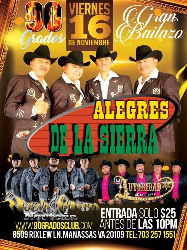 Event - Alegres De La Sierra, La Nueva Onda Norteña & La Autoridad de La Sierra en Manassas,VA - Manassas, Virginia - November 16, 2018 | concert tickets