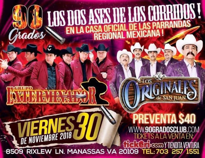Event - GRUPO EXTERMINADOR, LOS ORIGINALES DE SAN JUAN EN MANASSAS, VA - Manassas, Virginia - November 30, 2018 | concert tickets