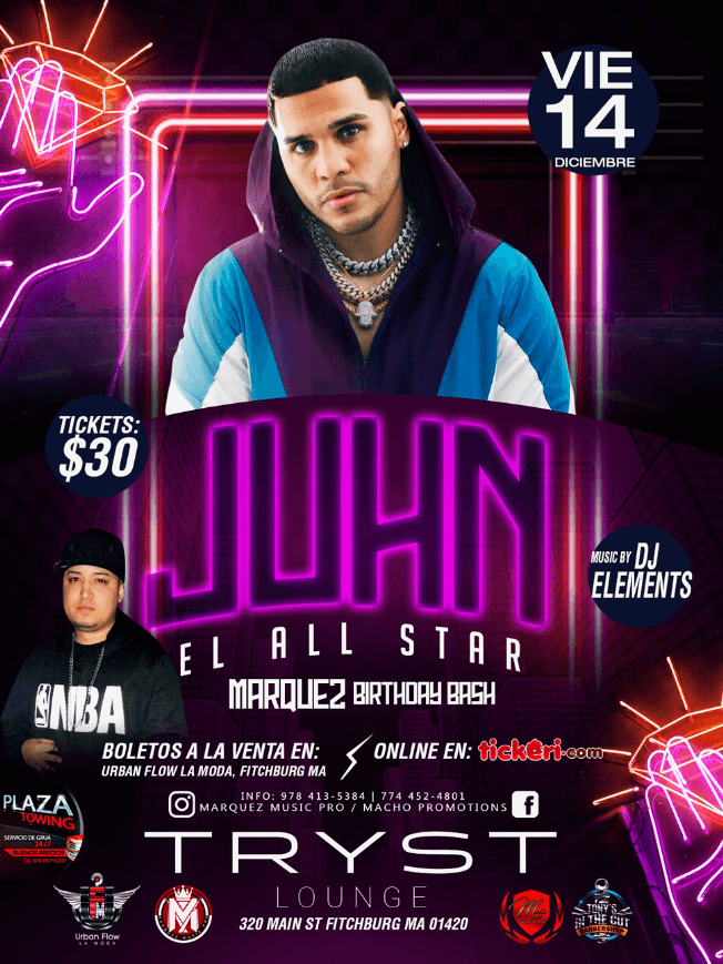 Event - Juhn El All Star "Live" Tryst Lounge Fitchburg MA - Fitchburg, Massachusetts - December 14, 2018 | concert tickets