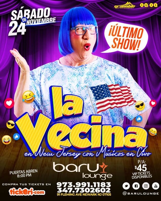 Event - Ultimo Show La Vecina "En New Jersey con músicos en Vivo" - Newark, New Jersey - November 24, 2018 | concert tickets