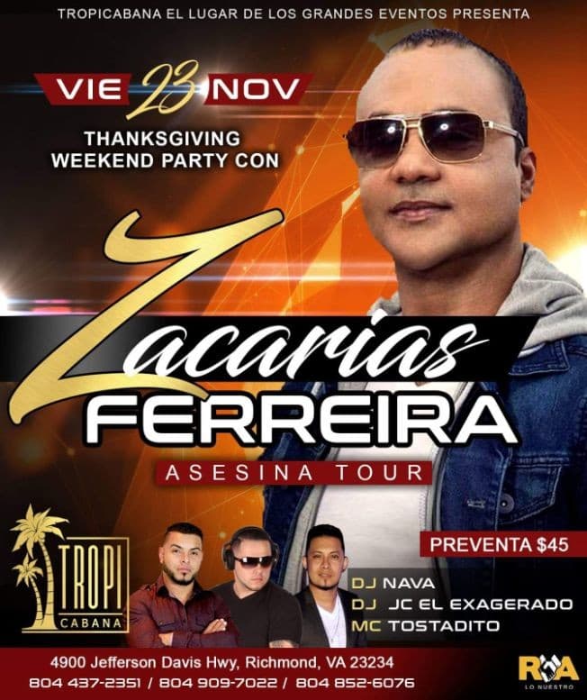 Event - Zacarias Ferreira en Tropicabana Nightclub - Richmond, Virginia - November 23, 2018 | concert tickets