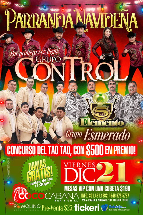 Event - Grupo Control, Elemento 5 & Grupo Esmerado en Hyattsvile,MD - Adelphi, Maryland - December 21, 2018 | concert tickets