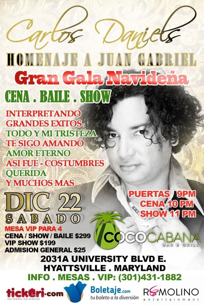 Event - Carlos Daniels - Homenaje a Juan Gabriel en Hyattsville,MD - Adelphi, Maryland - December 22, 2018 | concert tickets