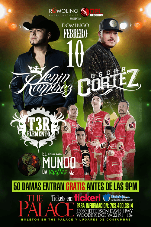 Event - Lenin Ramirez, T3R Elemento & Oscar Cortez en Woodbridge,VA - Woodbridge, Virginia - February 10, 2019 | concert tickets