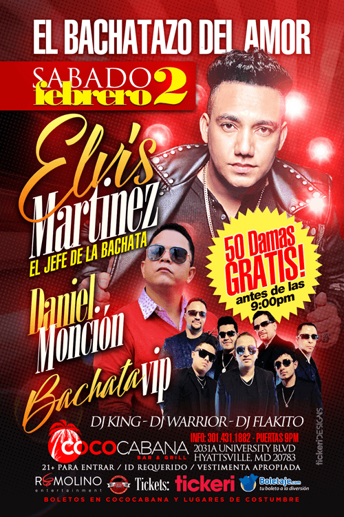Event - El Bachatazo del Amor con Elvis Martinez, Daniel Moncion y Bachata VIP - Adelphi, Maryland - February 2, 2019 | concert tickets