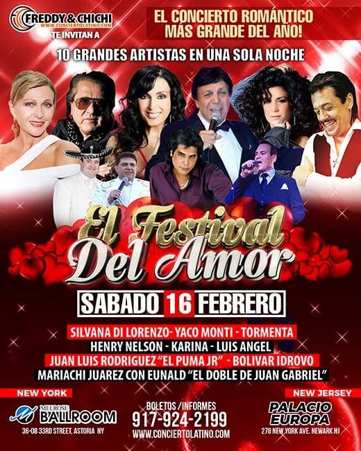 Event - EL FESTIVAL DEL AMOR 2019 EN NEW YORK - Silvana - Yaco Monti - Luis Angel - Tormenta - Henry Nelson - Karina Leo - El Puma Jr. - - New York, New York - February 16, 2019 | concert tickets