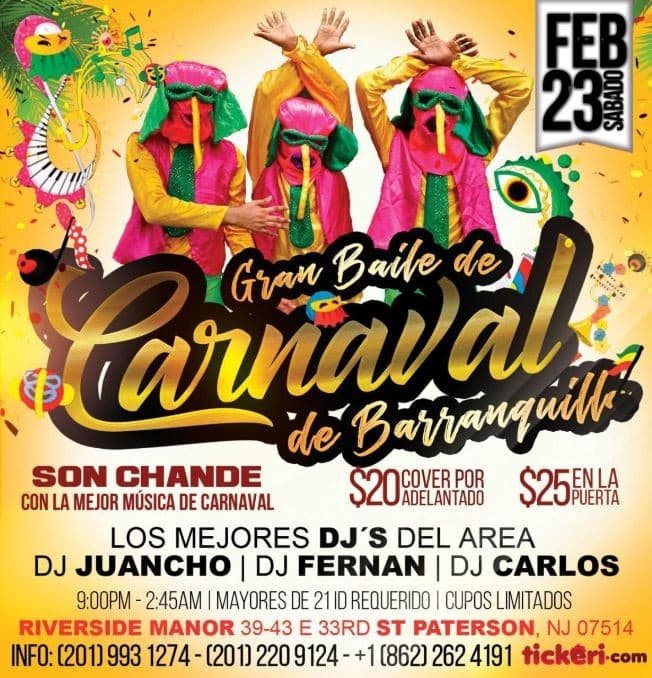 Event - Gran Baile de Carnaval de Barranquilla en Paterson, NJ - Paterson, New Jersey - February 23, 2019 | concert tickets