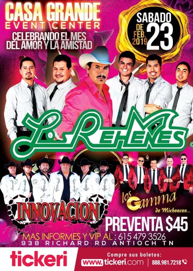 Event - Los Rehenes, Innovacion & Los Gamma en Antioch,TN - Nashville, Tennessee - February 23, 2019 | concert tickets