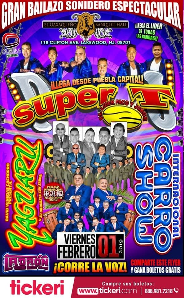 Event - Grupo Super T, Yaguaru, Carro Show en Concierto en Lakewood,NJ - Lakewood, New Jersey - 1 de febrero de 2019 | concert tickets