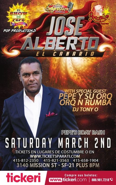 Event - Jose Alberto el Canario en Mission St, SF - San Francisco, California - March 2, 2019 | concert tickets