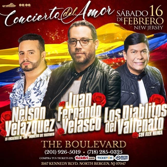 Event - Nelson Velasquez, Juan Fernando Velasco Y Los Diablitos del Vallenato en North Bergen,NJ - North Bergen, New Jersey - February 16, 2019 | concert tickets