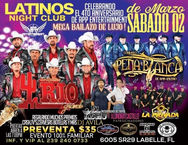 Event - CONJUNTO RIO GRANDE / CONJUNTO PEÑA BLANCA  / BANDA LA PRIVADA - LaBelle, Florida - March 2, 2019 | concert tickets