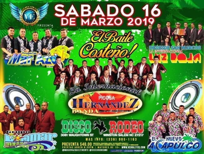 Event - El Baile Costeño en Winston Salem,NC - Winston-Salem, North Carolina - March 16, 2019 | concert tickets