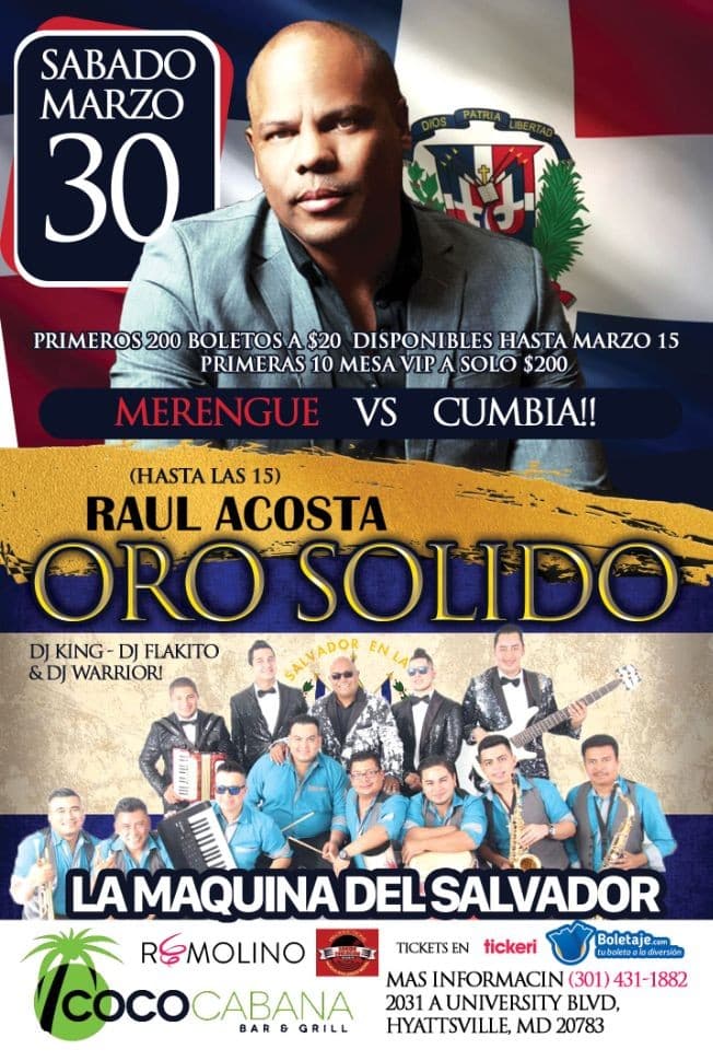 Event - Merengue vs.Cumbia-Raul Acosta Oro Solido vs. La Maquina Del Salvador!! - Adelphi, Maryland - March 30, 2019 | concert tickets