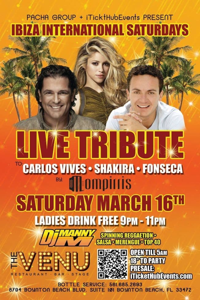 Event - Tributo a Carlos Vives - Shakira - Fonseca Saturday March 16th @ THE VENU - Boynton Beach, Florida - March 16, 2019 | concert tickets