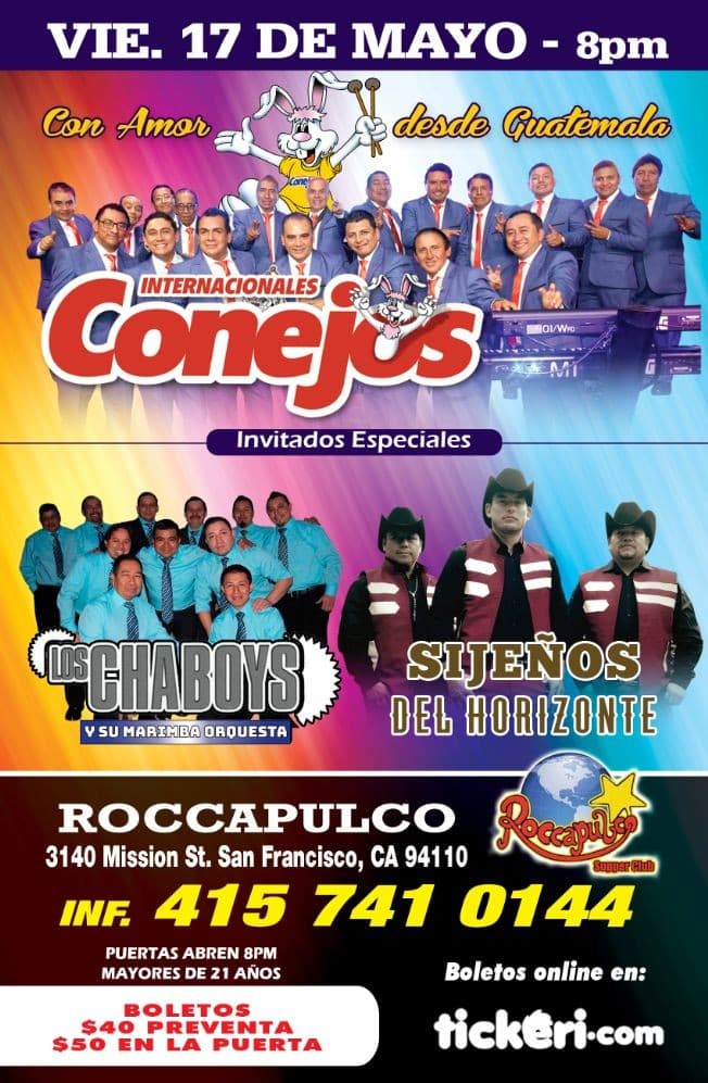 Event - En Concierto: Internacionales Conejos,  Los Chaboys & Sijenos del Horizonte en San Francisco, CA - San Francisco, California - May 17, 2019 | concert tickets