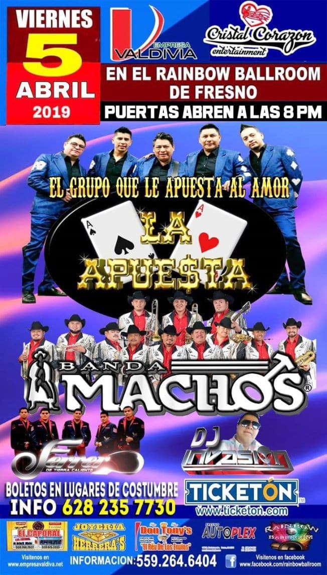 Event - La Apuesta,Banda Machos & Ferrer de Tierra Caliente en Fresno,CA - Fresno, California - April 5, 2019 | concert tickets