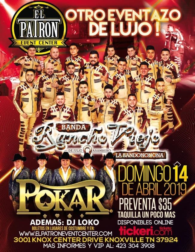 Event - Banda Rancho Viejo y Grupo Pokar en Concierto en Knoxville,TN-CANCELADO - Knoxville, Tennessee - April 14, 2019 | concert tickets