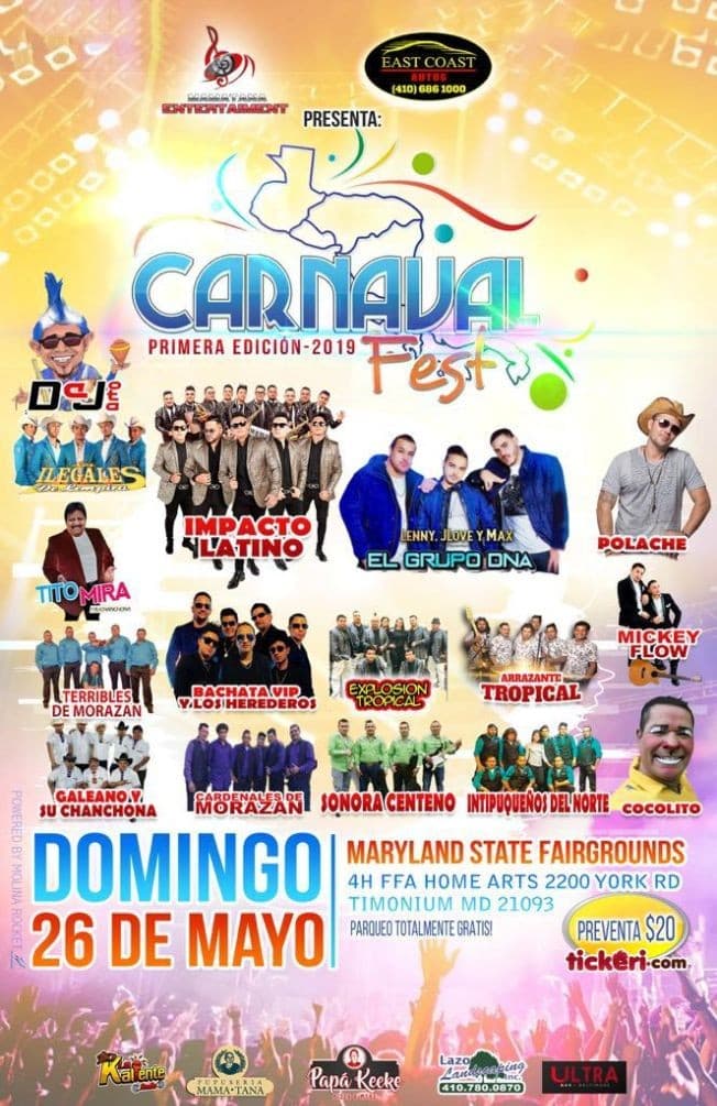 Event - Carnaval Fest Primera Edicion 2019 en Timonium,MD - Timonium, Maryland - May 26, 2019 | concert tickets